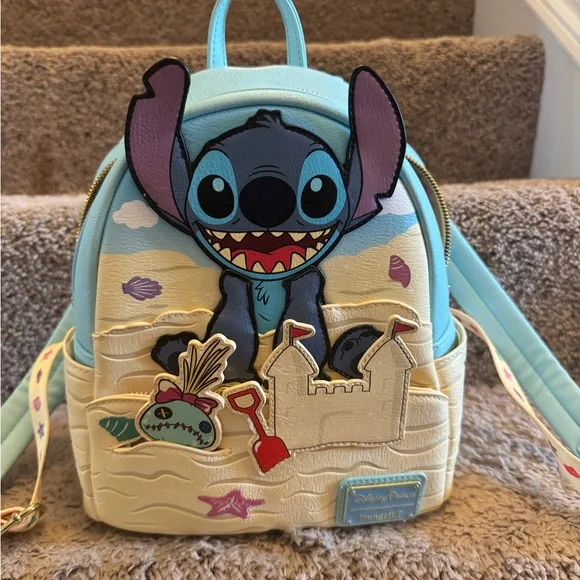 Disney Cream and Blue Backpack Loungefly Disney Stitch Backpack Cream and | Mercari main image 3